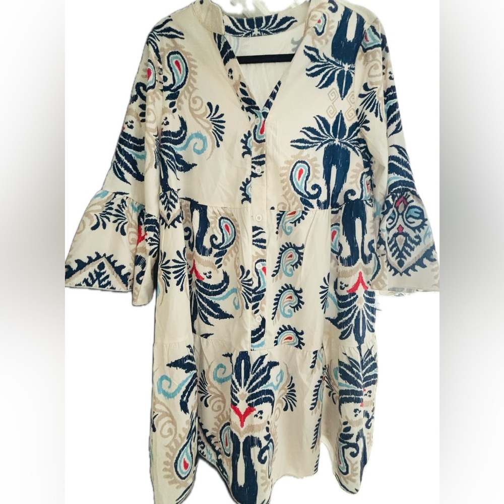 SHEIN Women's Paisley Allover Print Flare sleeve & Ruffle hem -Size- Large